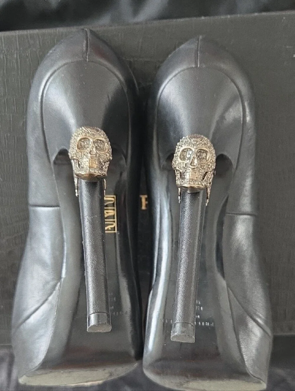 Authentic Philipp Plein Black Leather Platform Stiletto Pumps SWAROSKI Skull